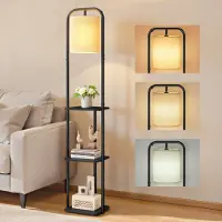 Vasagle Stehlampe mit 3 Ablagen, Standleuchte, Stehleuchte, LED-Glühbirne inklusive, mit Fußschalter, Lampenschirm aus Stoff