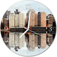 Tulup Glasuhr Wanduhr Küchenuhr Echt-Glas 30fi cm Skyline mehrfarbig