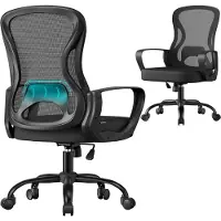 Songmics Bürostuhl ergonomisch, Drehstuhl mit Netzgewebe, Schreibtischstuhl mit Lendenstütze, Wippfunktion, Armlehnen, für Arbeitszimmer, Schlafzimmer
