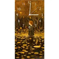 Wallario Design Wanduhr bedruckt, Größe 30 x 60 cm, Motiv: Goldener Wald