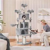 Yaheetech XXL Katzenkratzbaum Katzenbaum Kletterbaum 194 cm, Stabil mit Plüsch Sisalseil, kratzbaum für Katzen deckenhoch Hellgrau