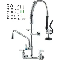 SucceBuy kommerzieller Wasserhahn mit Vorspülbrause, 63,5 cm Höhe, 20,3 cm Mitte, 30,5 cm Schwenkauslauf, Wandmontage, aus Messing, ausziehbare Brause, für 1/2/3-Fach-Spüle