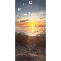 Wallario Design Wanduhr bedruckt, Größe 30 x 60 cm, Motiv: Sonnenuntergang am Strand