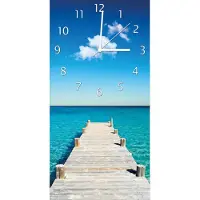 Wallario Design Wanduhr bedruckt, Größe 30 x 60 cm, Motiv: Steg am tropischen Meer