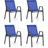 KOMFOTTEU 2/4er Set Gartenstühle, Stapelstühle aus Stoff mit Metallrahmen, Balkonstühle stapelbar mit Armlehnen und hoher Rückenlehne, Terrassenstühle 56 x 70 x 84 cm (4, Blau)