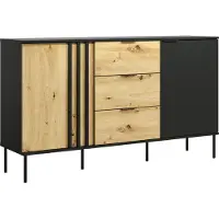 Feldmann-Wohnen Sideboard Rodgau Kommode 165x40x92cm 2-türig Farbe wählbar,schwarz / Eiche Artisan