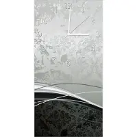 Wallario Design Wanduhr bedruckt, Größe 30 x 60 cm, Motiv: Grau-schwarze Schnörkelei mit Wellen