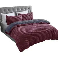 COFI Doubleface Fleece Bettwäsche aus Polyester Wendebettwäsche Kissen- und Deckenbezug Anthrazit-Bordeaux 135x200 cm