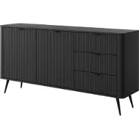 Masseno Kommode LANTANA 163 cm Sideboard mit 3 Schubladen und 2 Türen für Wohnzimmer Schlafzimmer Modern 163x38x81 cm Schwarz / Schwarz