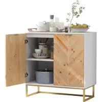 KOMFOTTEU 2-türiger Buffetschrank, Anrichteschrank Holz mit Metallbeinen & Kippschutz, freistehender Sideboard Küchenschrank für Esszimmer Wohnzimmer, Eingangsbereich (Weiß)