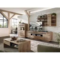Lomadox Wohnzimmer Set Wohnwand inkl. Couchtisch BURNHAM-36 in Eiche Nb. mit graphit