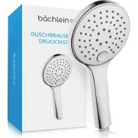 Bächlein Universal Duschbrause - Brausekopf mit 3 Strahlarten, einfach wechselbar durch praktische Drucktaste - Runder Duschkopf Chrom - Handbrause mit Standard G 1/2” Anschlussmaß
