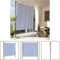 The Living Store Außenrollo Blau und Weiß 150x270 cm Stoff und Stahl