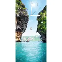 Wallario Design Wanduhr bedruckt, Größe 30 x 60 cm, Motiv: Felsenschlucht am Meer in Thailand
