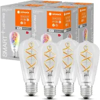 Ledvance 4 x LED Smart+ Filament Edison ST64 4,5W = 30W E27 klar 300lm Warmweiß 2700K + RGB Dimmbar App Google Alexa WiFi