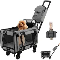 Coast Transportbox Katze, Hunde Tragetasche Mobil, Transporttasche mit Teleskopgriff & Rädern & kleine Tasche, klappbare Reisebox für kleine & mittelgroße Haustiere, Hundebox Katzentasche, Grau