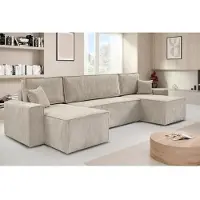 Beautysofa Ecksofa HEKTOR U-Form mit Schlaffunktion und Bettkasten, Couch in Hellbeige, Ottomane 100 cm