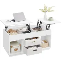 Vasagle Couchtisch, höhenverstellbarer Wohnzimmertisch, 2 Schubladen und versteckte Fächer, Kaffeetisch, offene Fächer, für Wohnzimmer, Homeoffice