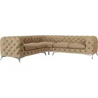 S-Style Möbel - Chesterfield Ecksofa Cleo mit Silber Metall Füßen aus Beige Samtstoff, B/T/H: 264 cm / 264 cm / 75 cm
