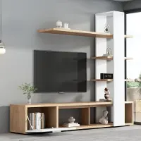 OKWISH Wandschrank Home Wohnzimmer-Wandschrank, Wohnzimmermöbel-Set 180 x 33.5 x 151.5 cm, geeignet für Fernseher unter 60 Zoll, modernes Eichenweiß TV-Schrank,Lowboard,TV Wohnwand Set