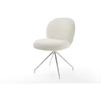 DELIFE Drehstuhl Nube-Flex Bouclé Weiß Kreuzgestell konisch Edelstahl 180° drehbar Taschenfederkern