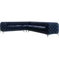 S-Style Möbel - Chesterfield Ecksofa Cleo mit Silber Metall Füßen aus Marineblau Samtstoff, Ottomane links, B/T/H: 323 cm/ 264 cm/ 75 cm