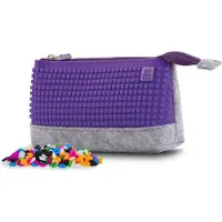 PIXIE CREW Schlampermäppchen Silikon 33x10 Noppen grau/lila mit Pixie-Lock-System und 100 Pixeln