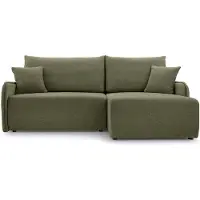 Bettso Bequemes grünes Ecksofa LORENZA mit Bettzeugcontainer Rechts