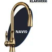 KLARWERK NAVIS | Edelstahl ausziehbare Küchenarmatur Gold glänzend | Mischbatterie hoher Bogen | Wasserhahn Hochdruck 360° drehbar 2 Anschlüsse