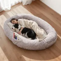 Vevor Hundebett für Menschen, 1710x1000x240 mm, Memory-Schaum-Hundebett in Menschengröße, mit Seitentasche, Griff & Reißverschluss, abnehmbarer, maschinenwaschbarer Bezug, Hochflor, Grau