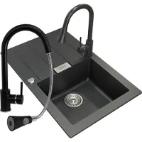 Franke Granitan - Edelstahlspüle - Küchenspüle - 50x78 cm - Schwarz - mit Armatur - SIRIUS