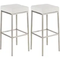 CLP 2er Set Barhocker Montreal I Gepolsterte Barstühle mit Kunstlederbezügen I Tresenhocker mit Metallgestellen, Farbe: weiß, Gestellfarbe: edelstahl
