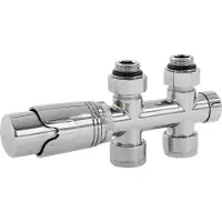 LuxeBath Ventil-Armaturen Set Multiblock, Chrome, Durchgangsform inkl. Thermostatkopf mit Mittelanschluss
