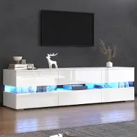 OKWISH TV-Schrank Lowboard mit App-steuerbarer LED-Beleuchtung,Fernsehbank mit 1 Schublade und offenes Fach,mit Acryl-Glaseinsatz für Wohnzimmer Weiß