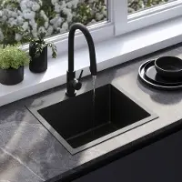 REA Spülbecken Leo 50 Black + Küchenarmatur Fresh Black