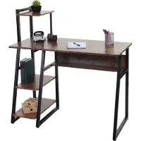 Mendler Schreibtisch mit Regal HWC-K68, Laptoptisch Bürotisch Arbeitstisch, MVG- 100x50cm, Metall MDF braun