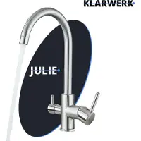 KLARWERK Julie | 3 Wege Premium Silber gebürstet Trinkwasser Armatur | Edelstahl Osmose Wasserhahn Küche |Mischbatterie - 360 Grad | Filter 3 Anschlüsse