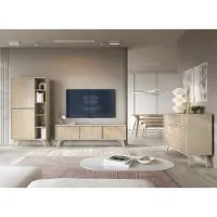 Lomadox Wohnmöbel Set beige, Fronten mit Fischgrätenmuster, FAREHAM-160, 3-teilig