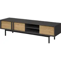 Mirjan 24 TV-Lowboard Alsy 3D REG 9, Standregal mit drei Drehtüren, Schwarze Metallfüße (Farbe: Anthrazit / Geölte Eiche)