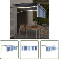 The Living Store Markise Automatisch mit Rollo LED Windsensor 4x3 m Blau & Weiß