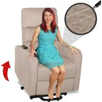 Mendler Fernsehsessel HWC-K62, Sessel Relaxsessel TV-Sessel, Liegefunktion Aufstehhilfe elektrisch, Metall Chenille creme