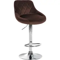 CLP Barhocker LAZIO Mit Samtbezug I Drehbarer Thekenhocker Mit Fußstütze I Höhenverstellbarer Barstuhl Mit Trompetenfuß, Farbe: braun, Gestellfarbe: chrom