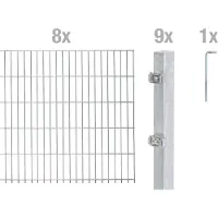 Alberts Doppelstabmatten Zaun, Höhe 80 cm, Länge 16 m, Zaun-Komplettset zum Einbetonieren, feuerverzinkt, Pfosten 60x40 mm