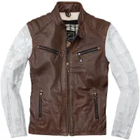 Black-Cafe London Firenze Braun Weiß Motorrad Lederjacke Größe 50