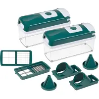 Genius Nicer Dicer Smart Gemüseschneider, Obstschneider, Doppel-Set 12-tlg. grün, Würfel, Stifte, Streifen, Spiralen, Juliettis