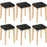 Woltu 6er Set Esszimmerstühle, Massivholz, stapelbar, mit gepolstertem Polyurethanbezogenem Sitz, Schwarz