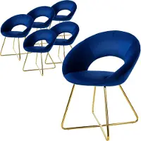 ML-Design 6x Esszimmerstuhl mit runder Rückenlehne, Blau, aus Samt Metallgestell