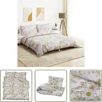 The Living Store Bettwäsche-Set Weiß und Braun 240x220 cm Baumwolle