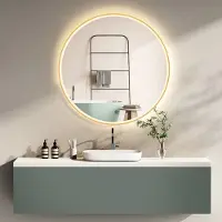 PonteSino HOKO LED-Badspiegel rund 60 cm mit Goldrahmen, Anti-Beschlag, Touch-Schalter, Memory-Funktion und Farbwechsel von 2700 bis 6500 K fürs Bad, IP44, Lu