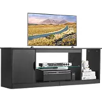 Vevor TV-Ständer für Fernseher bis zu 65 Zoll, TV Tisch mit Lichtleiste, TV-Schrank aus Holz mit Glasablage & verstellbaren Regalen, Konsolentisch Fernsehschrank für Wohnzimmer Schlafzimmer, Schwarz